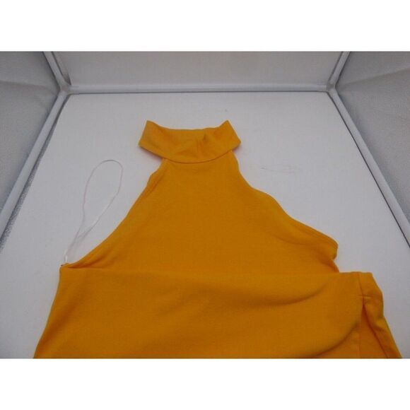 Monrow Mock Neck Side Slit Halter Dress, Bright Yellow, Small - Picture 10 of 12